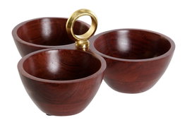 DKD Home Decor Set de 3 Cuencos para Aperitivo de Acacia y Aluminio 26x26x13 cm de la Colección Metal Makers 2023
