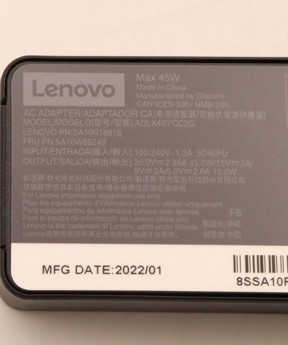Lenovo Adaptador de CA USB-C 45W PD 3.0 para Laptop