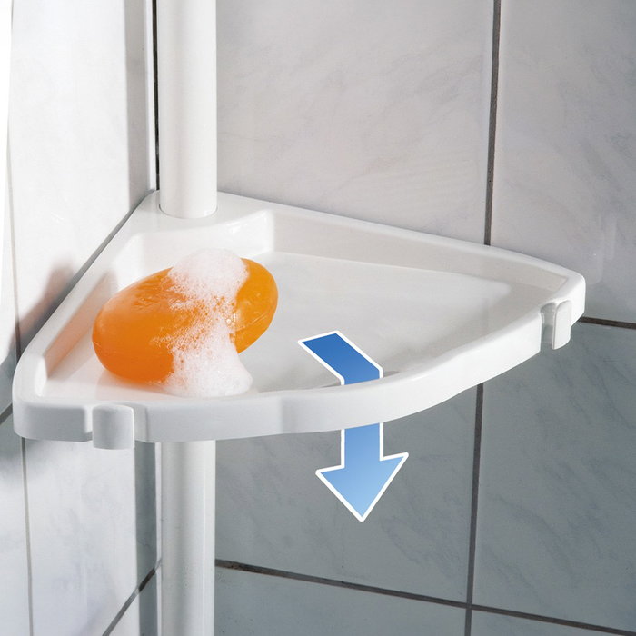 Wenko Rinconera telescópica blanca Easy, 23,5 x 17,5 x 78-265 cm, aluminio/plástico con 4 cestas para baño