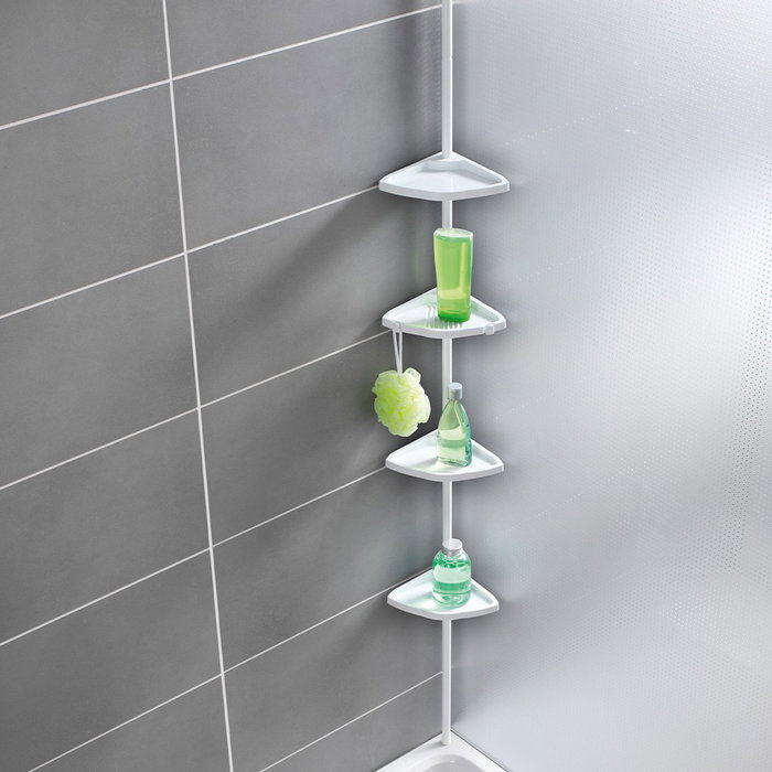 Wenko Rinconera telescópica blanca Easy, 23,5 x 17,5 x 78-265 cm, aluminio/plástico con 4 cestas para baño