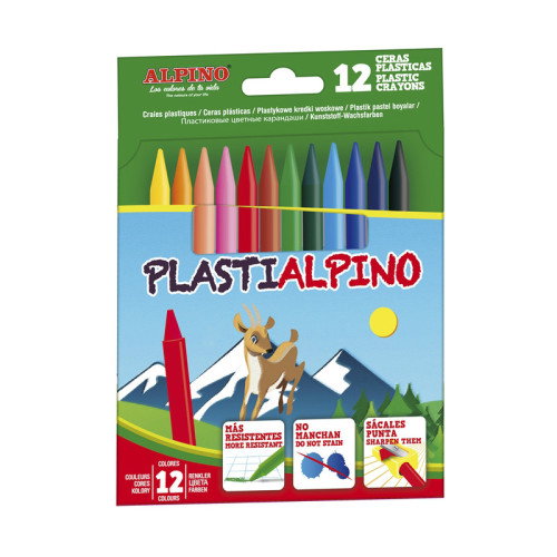 Alpino Estuche de 12 Ceras Plásticas PlastiAlpino Surtidas