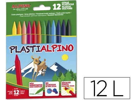 Alpino Estuche de 12 Ceras Plásticas PlastiAlpino Surtidas