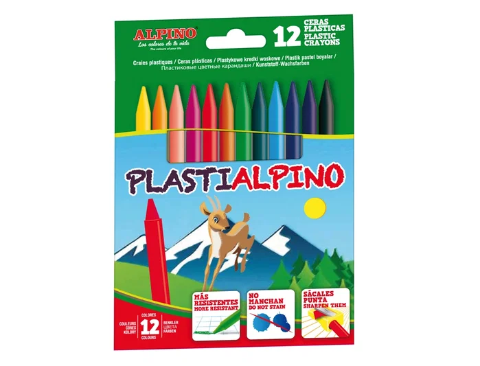 Alpino Estuche de 12 Ceras Plásticas PlastiAlpino Surtidas