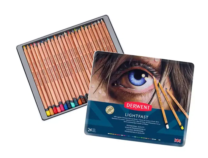 Derwent Lapices Colores Lightfast Resistente a la Luz Caja Metalica 24 Colores Surtidos