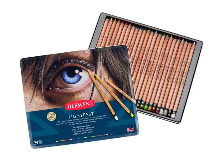 Derwent Lapices Colores Lightfast Resistente a la Luz Caja Metalica 24 Colores Surtidos