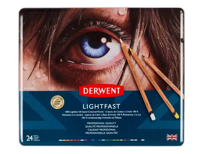 Derwent Lapices Colores Lightfast Resistente a la Luz Caja Metalica 24 Colores Surtidos