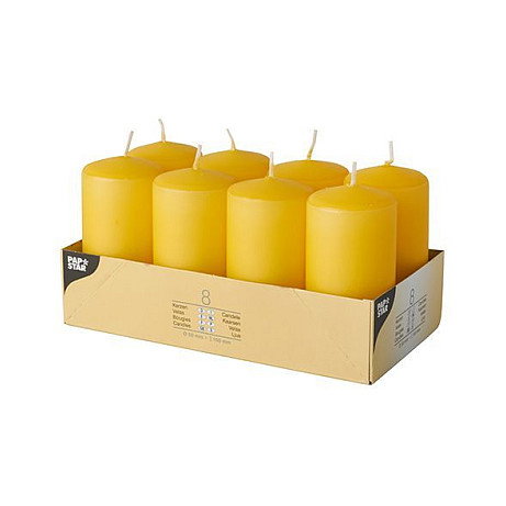 PAPSTAR Vela pilar cilíndrica de 10 cm, amarillo, pack de 8 unidades