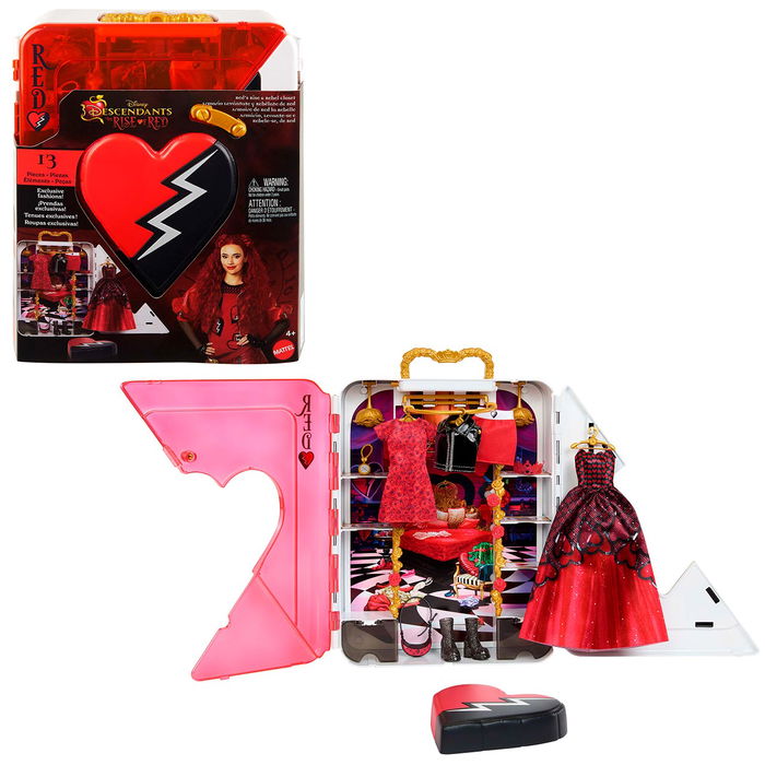 Mattel Armario HWT98 Disney Descendants Rise & Rebel para Muñeca Red con Ropa y Accesorios