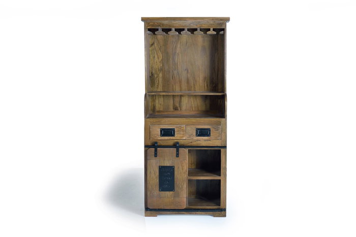 Giner y Colomer Botellero Industrial en Madera de Mango y Metal Natural 170 x 75 x 38 cm