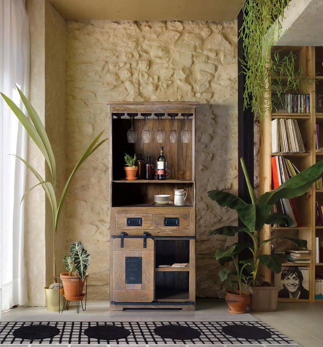 Giner y Colomer Botellero Industrial en Madera de Mango y Metal Natural 170 x 75 x 38 cm