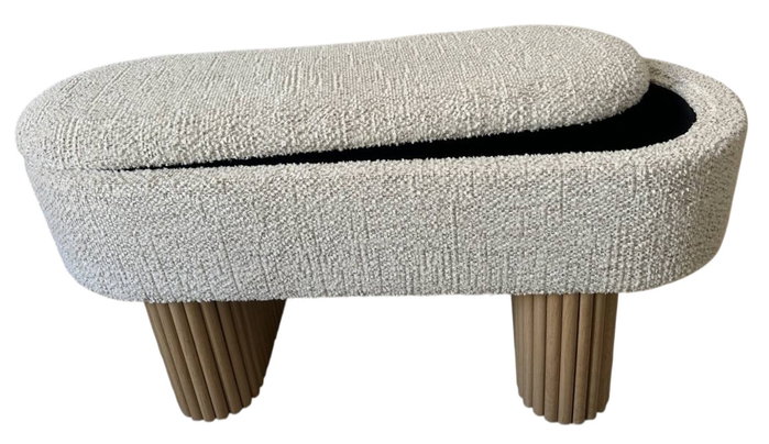 DKD Home Decor Descalzadora de Chenilla y Madera con Tapa