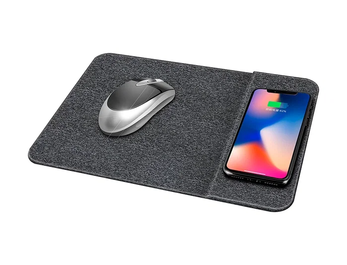 Q-connect Alfombrilla para Ratón con Cargador Inalámbrico, Gris, 300x220 mm