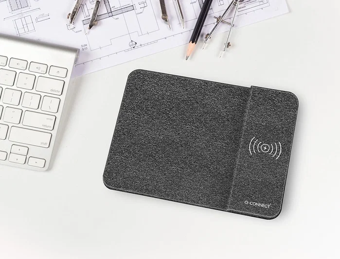 Q-connect Alfombrilla para Ratón con Cargador Inalámbrico, Gris, 300x220 mm