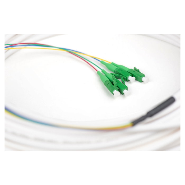 Digitus Cable FTTH Drop Monomodo OS2, 4 Fibras LC/APC, 50 m, Blanco, G.657.A2, Conector Macho, Libre de Halógenos