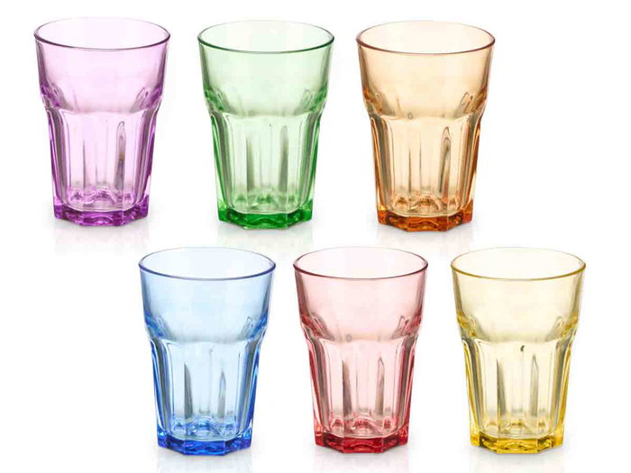 Vivalto Vaso de Vidrio Surtido 6 Colores 360ml Pintado por Fuera Apto Lavavajillas Display 8x12x8.5cm (Set de 168)