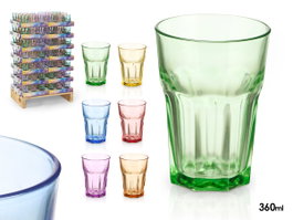 Vivalto Vaso de Vidrio Surtido 6 Colores 360ml Pintado por Fuera Apto Lavavajillas Display 8x12x8.5cm (Set de 168)