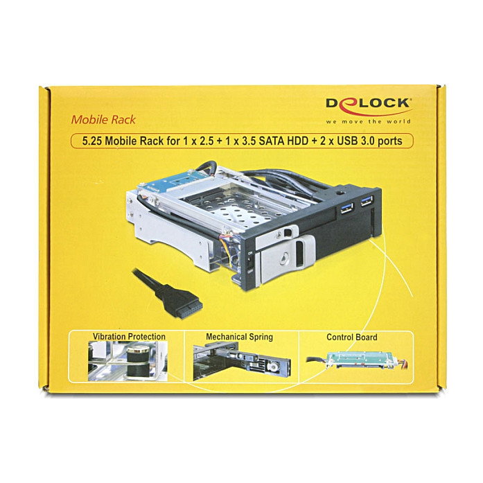 DeLOCK 47209 Bastidor móvil de 5.25 para 1 x 2.5 y 1 x 3.5 SATA con 2 puertos USB 5 Gbps