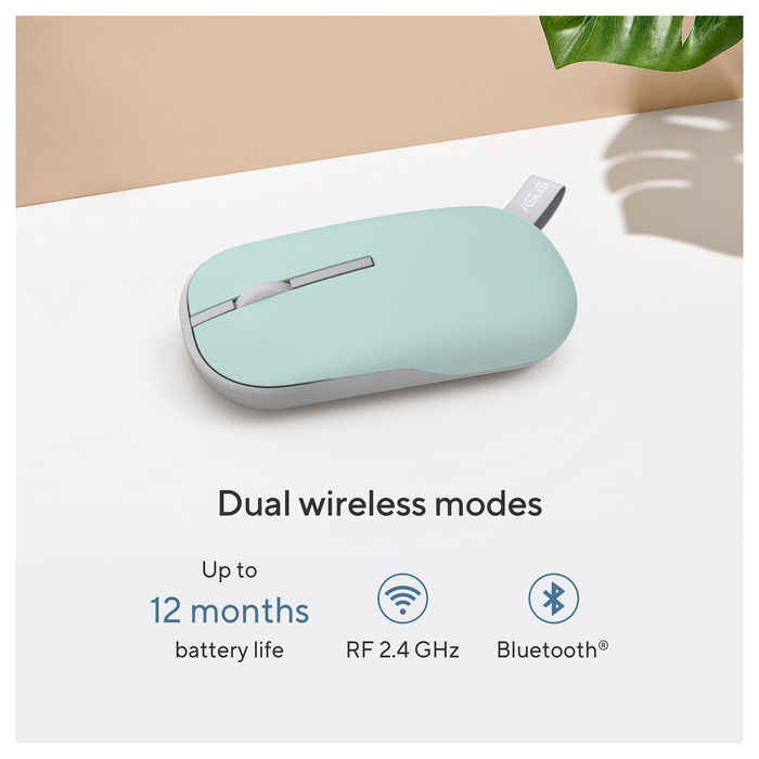 ASUS MD100 Ratón Inalámbrico RF Wireless + Bluetooth Óptico 1600 DPI Beige, Verde