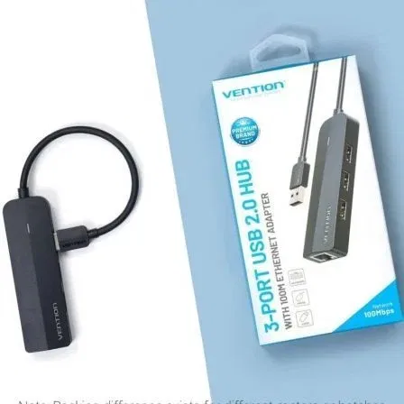 Vention CHPBB Hub USB 2.0 con 3 Puertos USB, 1 Puerto Micro USB PD y 1 Puerto RJ45 Negro