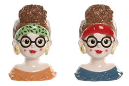 DKD Home Decor Macetero de Cerámica Multicolor Pack de 2 Chica