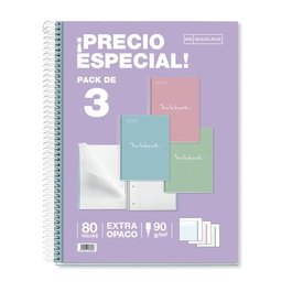 Bloc Miquelrius Emotions Notebook 1 Micro.Tapa Extra A4 80H 90G Cuadric.5X5 Colores Pastel Surtido Pack De 3 (Set de 5)