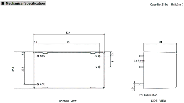 MEAN WELL MPM-15-3.3 Convertidor AC/DC 11,6W 3,3V DC MEAN WELL MPM-15-3.3 Convertidor AC/DC 11,6W 3,3V DC