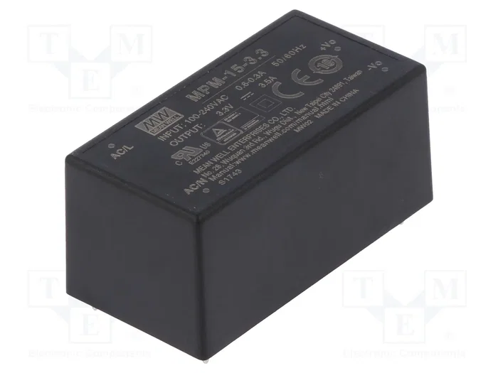 MEAN WELL MPM-15-3.3 Convertidor AC/DC 11,6W 3,3V DC MEAN WELL MPM-15-3.3 Convertidor AC/DC 11,6W 3,3V DC