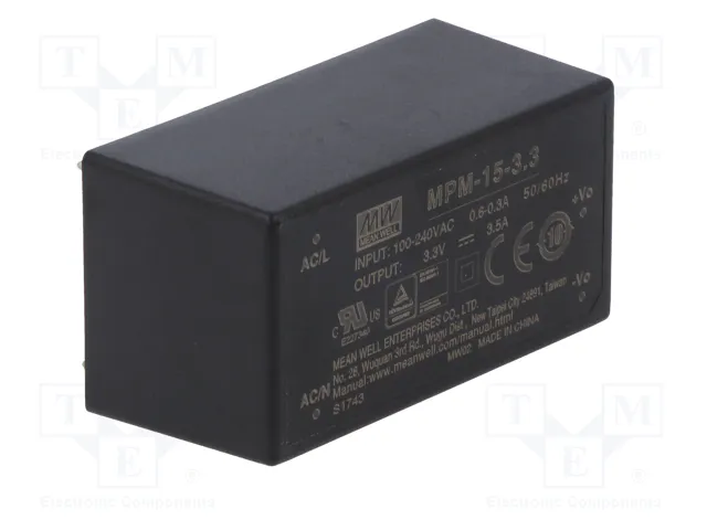 MEAN WELL MPM-15-3.3 Convertidor AC/DC 11,6W 3,3V DC MEAN WELL MPM-15-3.3 Convertidor AC/DC 11,6W 3,3V DC