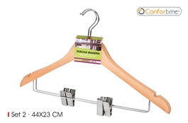 Confortime Set 2 Perchas Madera con Pinzas 45 cm x 27 cm (24 Cajas)
