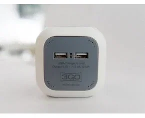 3GO REG4CUBEUSB Regleta 4 Tomas AC + 2 Puertos USB 2.4A, Cable 1.4 m, Protección Infantil, Gris/Blanco, 3680W, para Interior