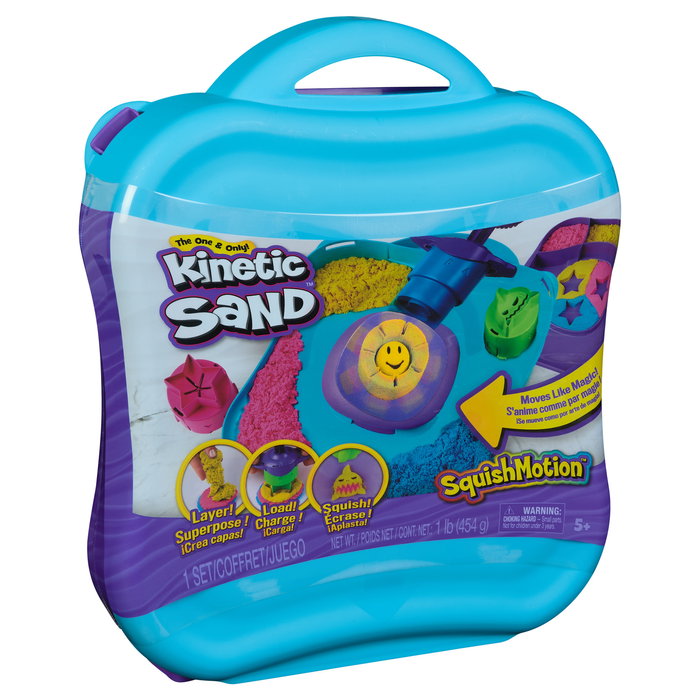Spin Master Kinetic Sand Kit Arena Mágica Squishmotion, 453 g de Arena Moldeable Azul, Rosa y Amarilla con 3 Moldes: Tiburón, Estrella, Sol - 6069401 - Juguete Niños 5 Años+