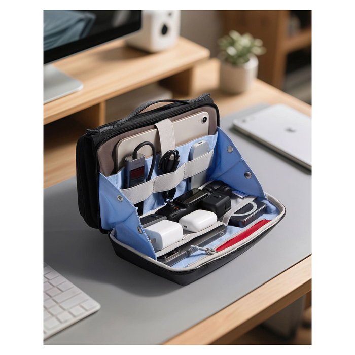 Inateck Kabeltasche Estuche para Cables de Poliéster Negro con Cremallera y Asa, Dimensiones 28 cm x 17 cm x 11.8 cm