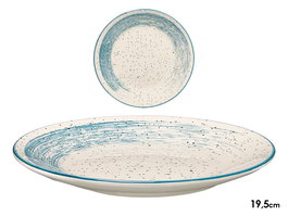 Vessia Plato Postre Patinado Azul y Blanco, 19.5 cm, Cerámica de Porcelana (Set de 36)