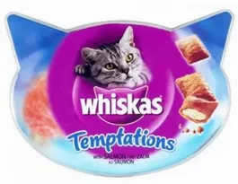 Whiskas Temptations Snacks para Gato Sabor Salmón, 6 Paquetes de 60 g