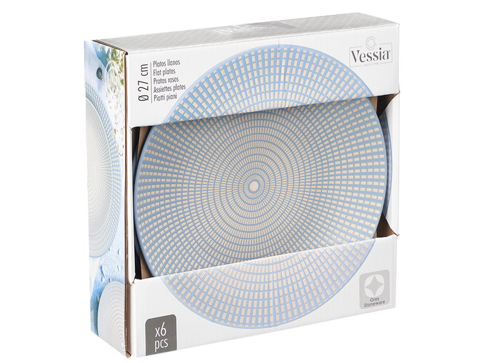 Vessia Plato Llano 27 cm Grabado Azul Cerámica (Set de 12)