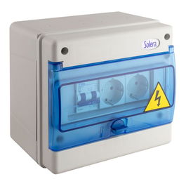 Solera Cuadro Industrial Montado de 8 Elementos Ref. 1308A-C9, 215x200x160mm, IP54, Gris/Azul, Incluye 2 Bases y 1 Magnetotérmico 2P 16A