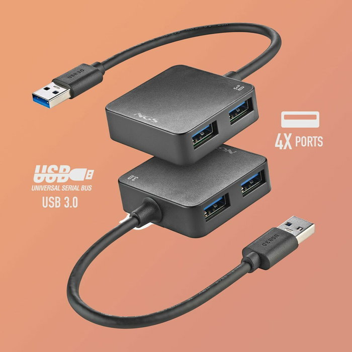 NGS IHUB 3.0 TINY Hub USB 3.0 de 4 puertos, Negro