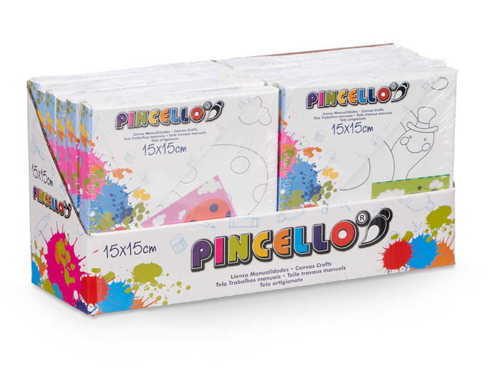 Pincello Lienzo para Manualidades de Animales, Surtidos, 15 x 15 cm, Blanco, Marco de Madera, Con Tela (Set de 24)