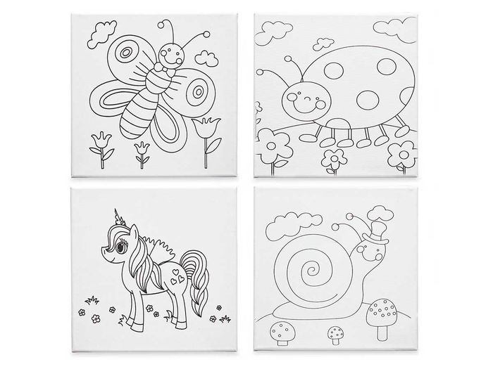 Pincello Lienzo para Manualidades de Animales, Surtidos, 15 x 15 cm, Blanco, Marco de Madera, Con Tela (Set de 24)