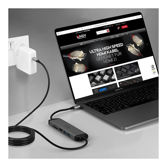 LINDY DST-Micro 140 Dock USB-C 4K Portátil - Hub con 2 USB-A, HDMI 4K a 30Hz, Lector MicroSD/SD, PD 100W - Modelo 43326