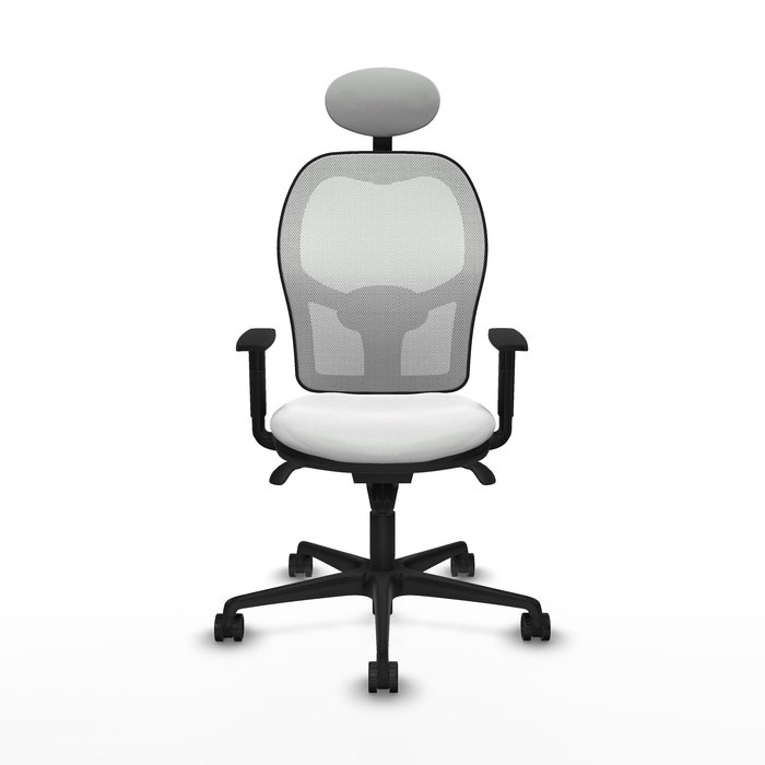 Silla de oficina Jorquera con mecanismo Sincro tapizada con Tela color Blanco. Equipada con lumbar 1D, Brazos 1D, Cabecero Fijo y Ruedas 65mm nailon