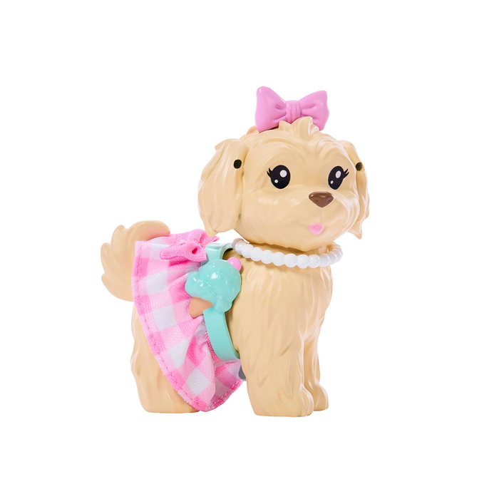 Barbie JFP36 Twinning Looks Muñeca Rubia con Perro y Conjunto Vichy Rosa