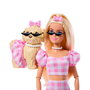 Barbie JFP36 Twinning Looks Muñeca Rubia con Perro y Conjunto Vichy Rosa