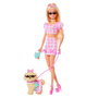 Barbie JFP36 Twinning Looks Muñeca Rubia con Perro y Conjunto Vichy Rosa