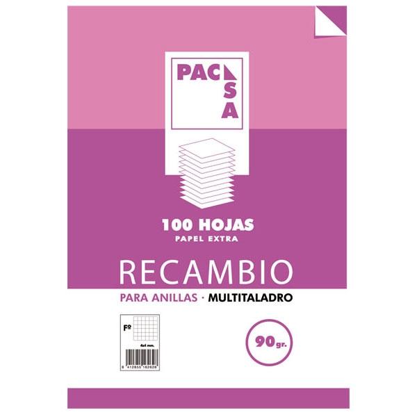 Pacsa Recambio multitaladro 100h 90g cuadrícula 4x4 folio Pacsa Recambio multitaladro 100h 90g cuadrícula 4x4 folio