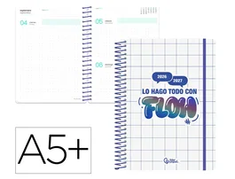 Liderpapel Agenda Escolar 2026-2027 Fantasy E - Día Página A5+ Espiral, Interior Bilingüe (Español/Inglés) con Gomilla, Papel FSC 80g, Incluye Pegatinas
