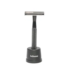 Kocos XIFOS Maquinilla de Afeitar de Doble Filo para Hombre, Color Gris, Incluye Base y 5 Cuchillas de Acero Inoxidable de Recambio, Afeitado de Precisión Tipo Barbería