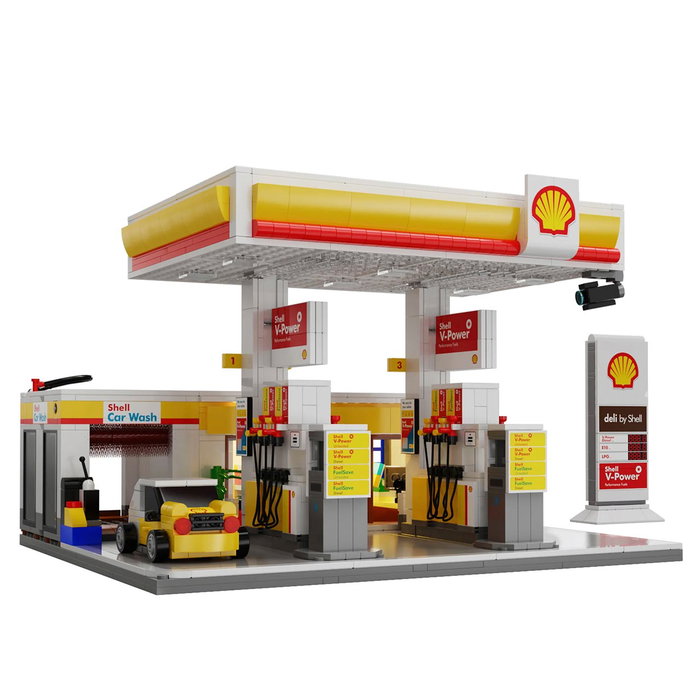 Deqube Gasolinera Shell 1309 Pzas. Set de Construcción Oficial con Tienda Detallada y Accesorios para +8 Años