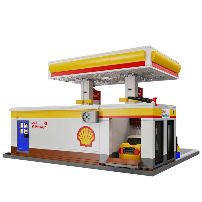 Deqube Gasolinera Shell 1309 Pzas. Set de Construcción Oficial con Tienda Detallada y Accesorios para +8 Años