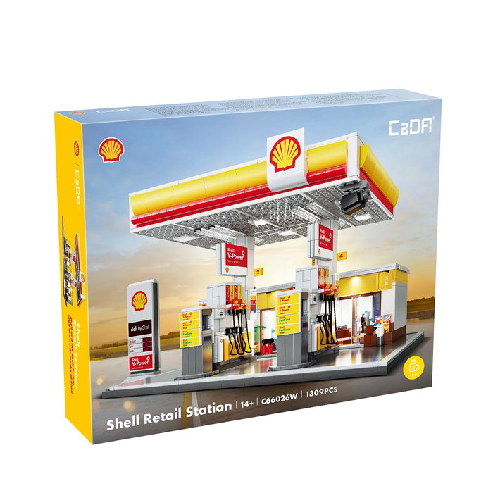 Deqube Gasolinera Shell 1309 Pzas. Set de Construcción Oficial con Tienda Detallada y Accesorios para +8 Años